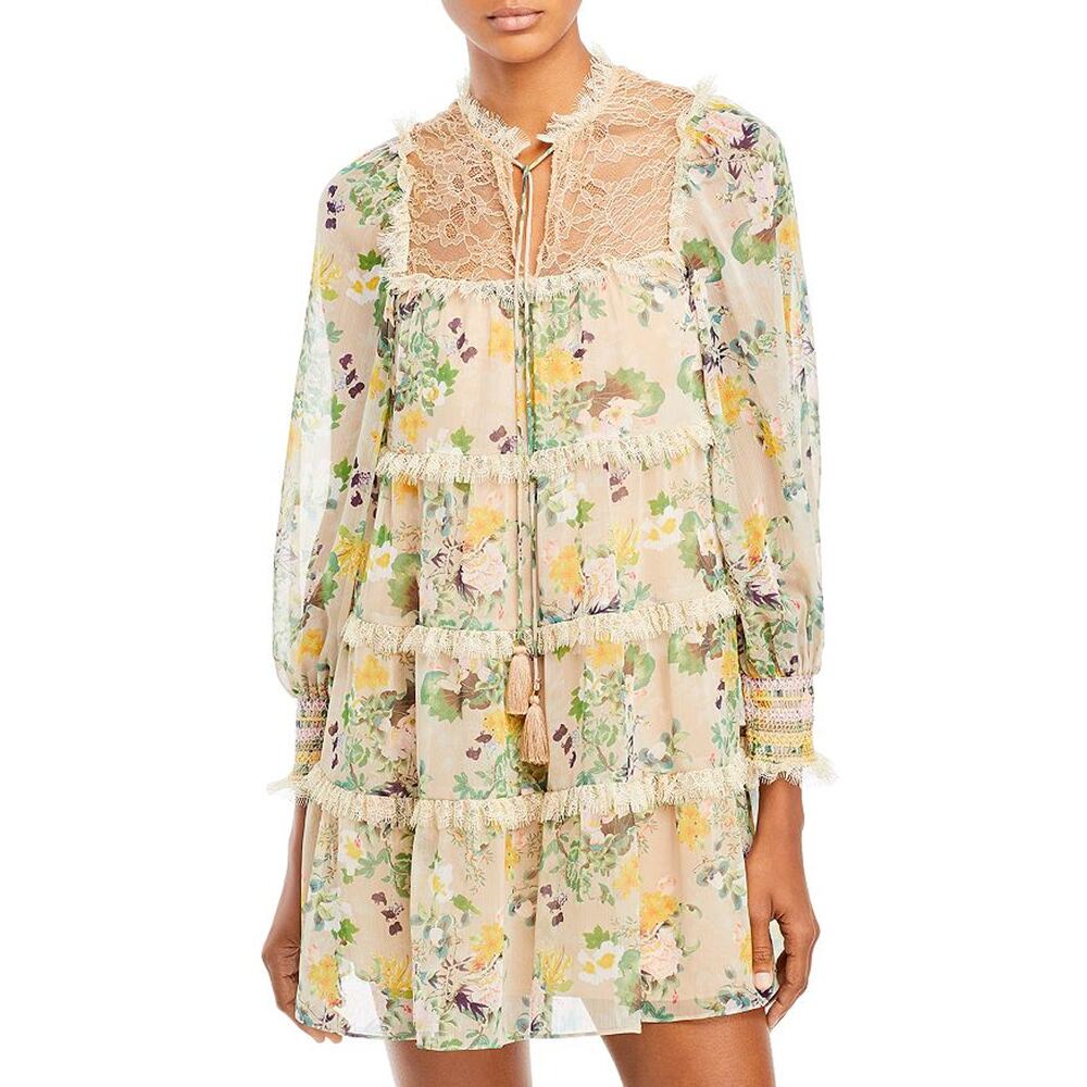 Alice + Olivia Floral Romance Almond 'Marcie Babydoll' Mini Dress Size S